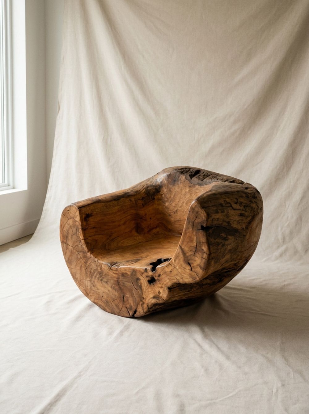 Armchair carved from a single burl crotch