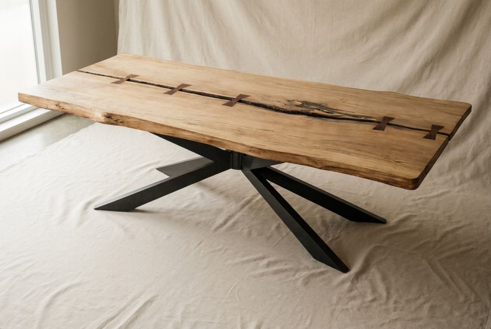 Pale slab, heartwood bowties along the check, spider base