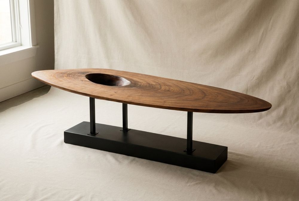 Oval top carved to the growth rings, hollow vortex